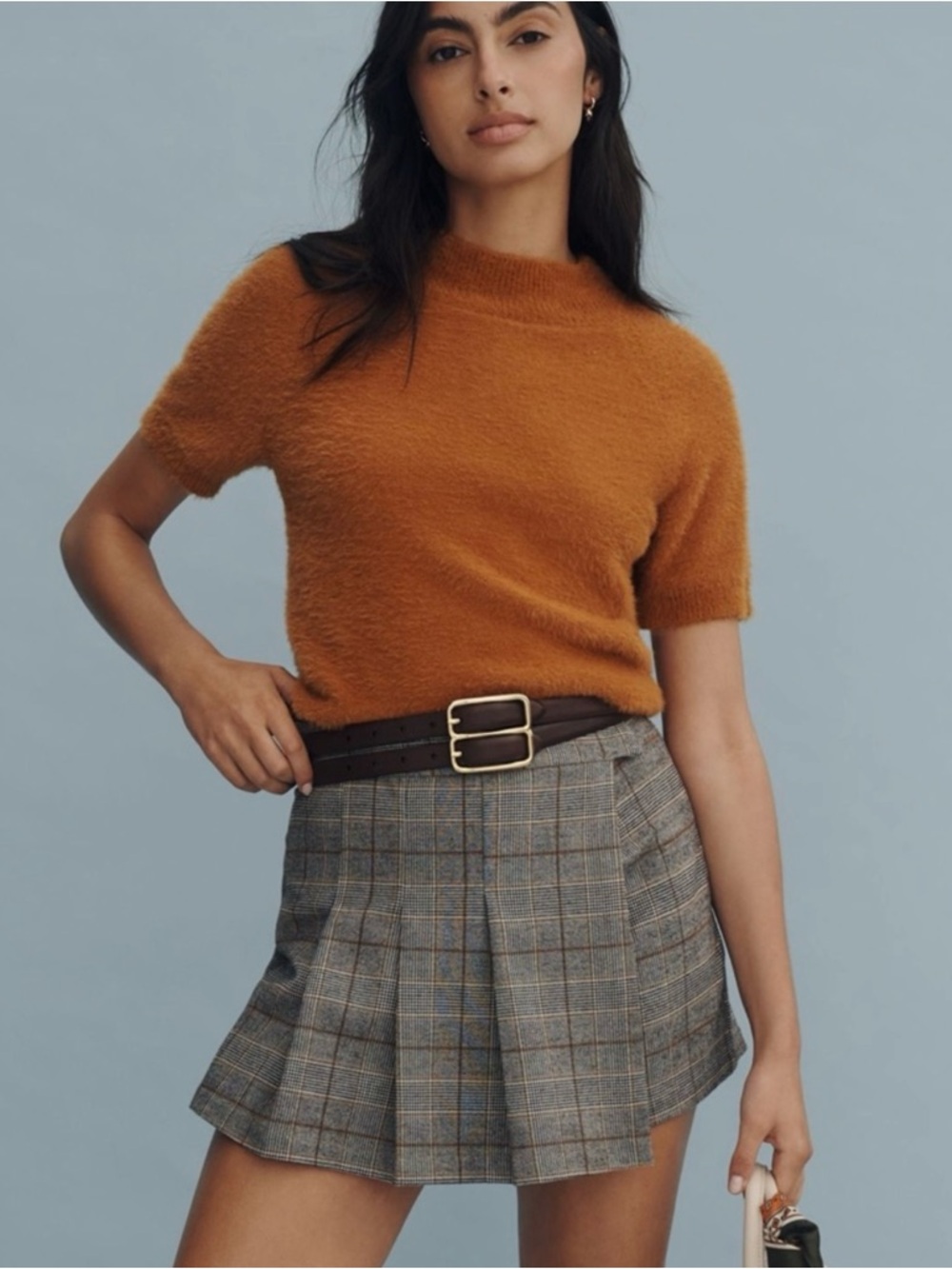 Anthropologie Fuzzy Crewneck Sweater in Rust Honey XS NWT